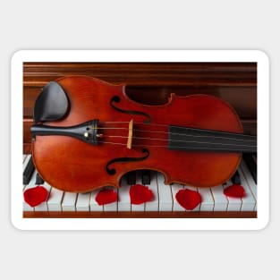 Violin On Piano Keys With Rose Petals Sticker